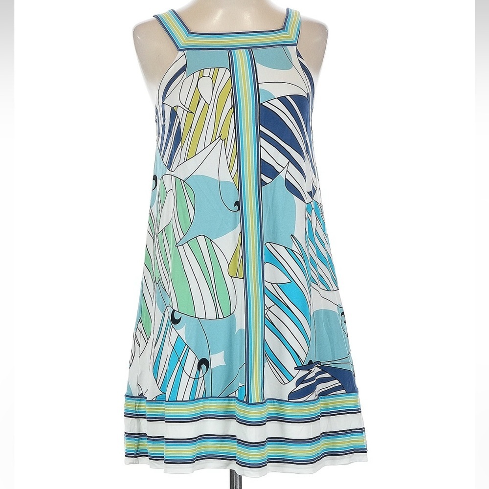 Vintage BCBGMaxAzria Y2K Blue Green Monarch Butterfly Sundress Dress Size XS
